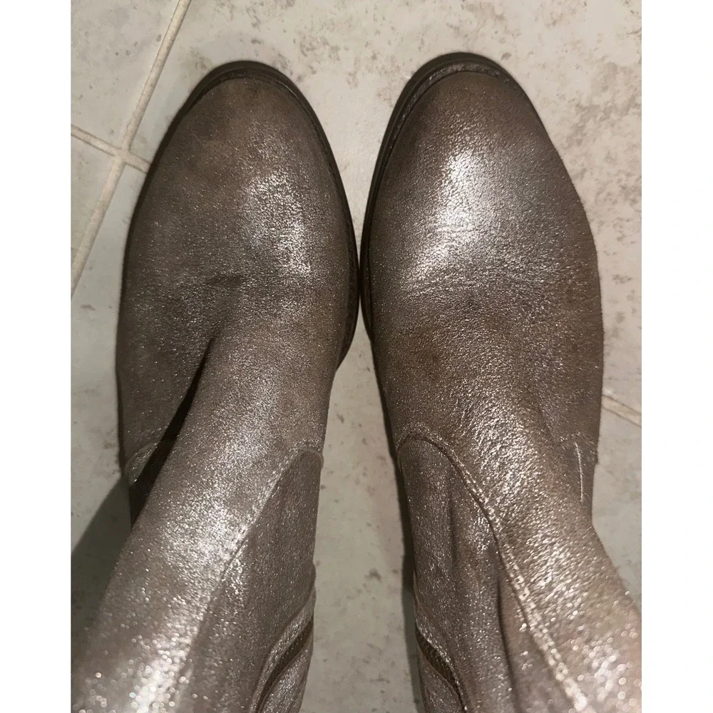 Seychelles Metallic Leather Ankle Boots Champagne Gold‎ Silver Side Zip Size 7